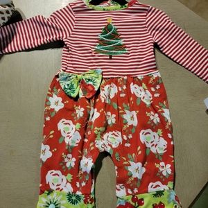 AnnLoren Merry Christmas Tree Floral Romper